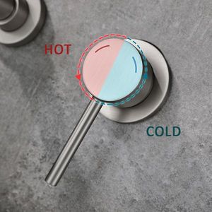 Rubinetto Monocomando a Parete per Lavabo o Vasca da Bagno, Valvola in Ottone a 2 Fori, Finitura Nichel Spazzolato - Rubinetti per Lavabo - Product Image 5