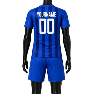 ชุดเสื้อฟุตบอลสีน้ำเงินแบบซับลิเมชั่นพร้อมกางเกงขาสั้น ชุดยูนิฟอร์มฟุตบอลชาย แขนสั้น ชุดกีฬาสำหรับทีม ชุดฝึกซ้อม ชุดกีฬา - Product Image 2