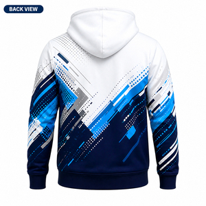 Sweat à capuche ample en coton tricoté 100% premium bleu et blanc avec poche avant – Style décontracté streetwear automne – Écoresponsable - Product Image 5