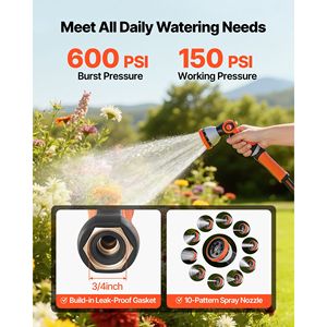 Tubo da Giardino in Gomma Rinforzata da 150ft (45m) con Ugello a 10 Modalità, Pressione di Lavoro 150PSI, Pressione di Rottura 600PSI, Flessibile e Anti-Piegatura, Versioni da 50ft/100ft - Product Image 4