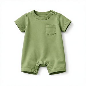 ชุดรอมเปอร์เด็กอ่อนผ้าฝ้ายออร์แกนิค แขนสั้น เนื้อผ้านุ่มพิเศษ ระบายอากาศได้ดี ป้องกันรอยยับ ชุดบอดี้สูทเด็กทารก ติดกระดุมแป๊ก - Product Image 1