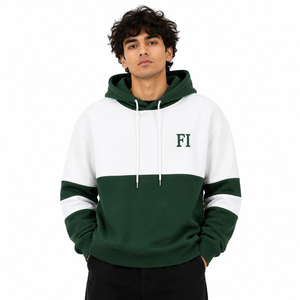 Sweat-shirts à capuche bicolores épais, brodés sur mesure, en molleton de coton, coupe oversize, style streetwear, fournisseur B2B en gros - Product Image 2