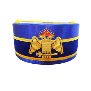 Corona de terciopelo azul de 32.º grado del Rito Escocés con doble águila dorada, sombrero ceremonial premium - Product Image 1