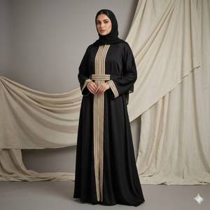 Abaya en satin de soie faite à la main pour femme, coupe modeste, ourlet évasé, longueur ras du sol, manches longues, légère, infroissable, collection Printemps - Product Image 1
