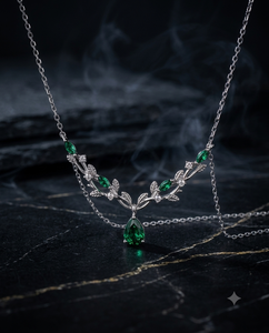 Collier pendentif feuille de vigne en argent 925 plaqué or avec émeraude de laboratoire, chaîne à maillons vintage en moissanite ronde pour femme - Product Image 2