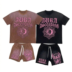 Conjunto de Camiseta de Verano de Dos Piezas con Logotipo Personalizado, Impresión DTF, Tejido Transpirable, Estilo Hip-Hop, Tallas Grandes, para Hombre - Product Image 1