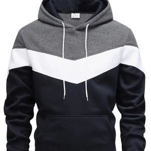 Men's Color Block Hooded Sweatshirt Casual Long Sleeve Pullover <b>Hoodie</b> with Drawstring and Pocket - Product Image 1