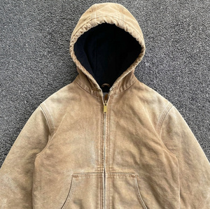 เสื้อฮู้ดซิปวินเทจฟอกสีแบบ Split Hem พร้อมรอยผ่าด้านข้าง ย้อมสีแบบ Garment Dye ซิปยาวเต็มตัว สไตล์ Distressed Street ผ้าฟลีซแบบ Layer Coat - Product Image 2
