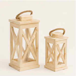 Finest Quality Wooden Candle Lantern Set with <b>Rope</b> Handle - Decorative Farmhouse Floor Lantern for Indoor Outdoor Home Garden - Product Image 5