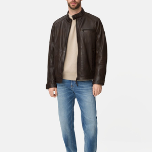 2026 Stylish <b>High</b> Quality Men's Motorcycle <b>Leather</b> Jacket for Winter New Zipper Style with Front Logo Low MOQ <b>Leather</b> Jacket - Product Image 3