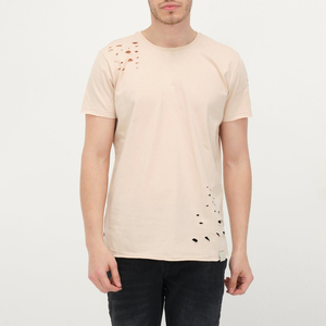 เสื้อยืดผู้ชายสไตล์วินเทจ ขาดๆ แบบโอเวอร์ไซส์ ผ้าฝ้าย 100% สตรีทแวร์ลำลอง แขนสั้น คุณภาพดี - Product Image 4