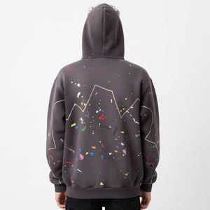 Sudadera con capucha extragrande personalizada con cremallera, gráfico de salpicaduras de pintura, estilo casual urbano, forro polar, chaqueta de invierno a la moda para otoño - Product Image 5