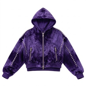 Wholesale Custom Vintage Acid Wash Full Zip Hoodies Rhinestone Studded Sleeves Heavy <b>Fleece</b> <b>Oversized</b> Streetwear <b>Hoodie</b> - Product Image 5