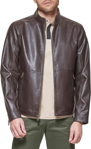 <b>Men</b> Genuine Leather Slim Vintage Custom Logo Stand Collar Zip-Up Bomber Style Quilted Lined <b>Summer</b> Waterproof Breathable - Product Image 4