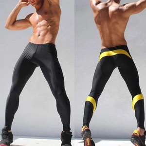 Leggings de sport sans couture pour hommes avec design contrastant personnalisé à la taille, confortables et respirants pour la course à pied - Product Image 3