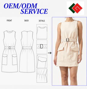 Wholesale Women <b>Clothes</b> Sleeveless Beige Utility Mini Dress Natural Washable Regular Fit O-Neck Casual Summer OEM ODM - Product Image 6