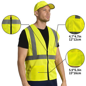 Chaleco de Seguridad Amarillo Brillante sin Mangas para Hombre, Tejido de Malla, Ropa de Trabajo Versátil de Estilo Vintage con Impresión Personalizada, Servicio OEM - Product Image 2