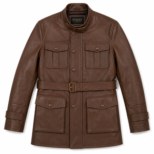 Chaqueta de Cuero Marrón Dolf Profesional para Invierno, Cuello Alto, Transpirable, Resistente al Viento, Corte Regular, Cierre de Cremallera para Hombre - Product Image 1