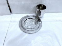 Gelas Anggur Kuningan Bebas Timbal Premium Buatan Pabrik India, Lapisan Nikel Perak, Logo Kustom, Kiddush, Desain Modern, Buatan Tangan