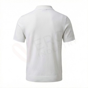 Polo en tricot blanc à manches courtes pour homme avec fermeture éclair, design uni décontracté, coupe classique - Product Image 2