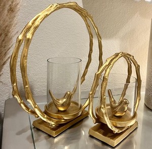 Modern Brass Candle Holder Round Design <b>Tabletop</b> Decor Indoor Living Room Home Accent Piece - Product Image 2