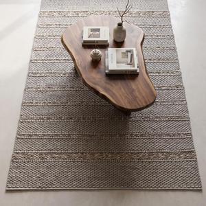 Tapis d'intérieur moderne en laine tissée à la main gris crème à boucles, antidérapant, léger et discret, pour la décoration de la maison - Product Image 1