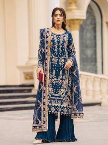 Heavy Embroidered Silk <b>top</b> bottom Set With Dupatta For Women Wedding Party Wear Traditional <b>Indian</b> Pakistani Clothing - Product Image 4