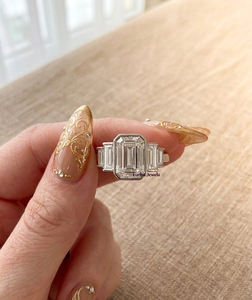Lurba Jewels 925 <b>Silver</b> <b>Emerald</b> Cut Diamond Engagement <b>Ring</b> Baguette Side Stones Rhodium Plated Classic Women's IGI Certified - Product Image 2