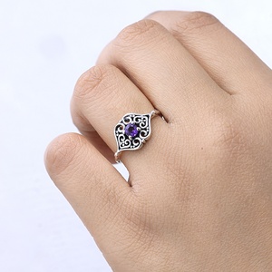 Bagues Vintage en Argent Sterling 925 avec Améthyste, Pierres Précieuses Violettes, Bijoux Anciens Pierre de Naissance de Février pour Femme, Vente en Gros - Product Image 2