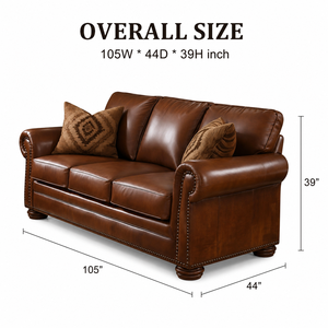 Classic Genuine Leather Three Seater <b>Sofa</b> with Rolled Arms and Nailhead Trim Traditional Living Room Furniture for Hotel - Product Image 3