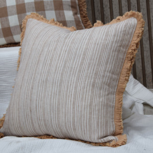 Funda de Cojín Cuadrada de Lino Beige de Lujo con Rayas y Flecos, Funda de Almohada de Lino Natural Suave para Uso en el Hogar y Hoteles OEM/ODM - Product Image 6