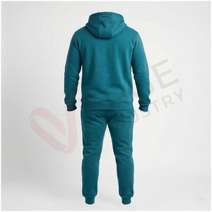 Conjunto Deportivo para Hombre en Color Verde Azulado, Manga Larga, con Capucha y Cierre Frontal, Color Sólido, Transpirable, Corte Regular, para Otoño - Product Image 2