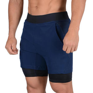 Men's Navy Blue Sport <b>Shorts</b> With Pockets <b>Quick</b> <b>Dry</b> Breathable Elastic Waist Mid Length Spandex Polyester Knitted Fabric - Product Image 1