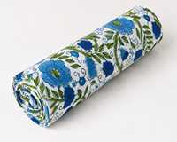 Tissu Popeline Florale 100% Coton 53/54" de Largeur Blanc Bleu Vert Imprimé à la Main Tissé Poids Moyen Textile de Maison VEER