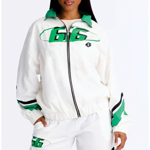 Trendy <b>White</b> Green 100% Cotton Winter Windbreaker Tracksuit Full Zip <b>Jackets</b> Loose Pants Lightweight Streetwear <b>Jacket</b> for <b>men</b> - Product Image 1