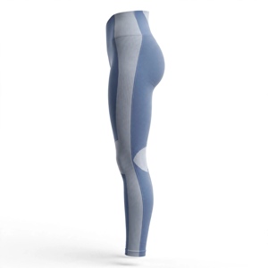 Leggings de sport pour femme, taille haute, longueur intégrale, sans couture, en polyamide tricoté fin, bleu-gris, extensible, respirant, compressif - Product Image 2