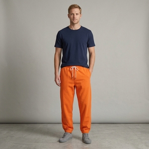Light Blue <b>Men's</b> <b>Loose</b> Fit Fleece Drawstring <b>Jogger</b> Sweatpants with Elastic Waist and Vintage Decoration for Casual Daily Wear - Product Image 4