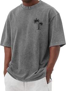 เสื้อยืดแขนสั้นผู้ชายลายโลโก้แบรนด์สั่งทำพิเศษ ทรงโอเวอร์ไซส์ ผ้าฝ้ายวินเทจ ล้างสีแล้ว ลายต้นปาล์ม เสื้อยืดกราฟิก ลำลองใส่สบายสำหรับฤดูร้อน - Product Image 4