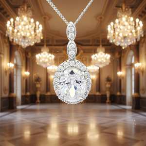 จี้รูปไข่คลาสสิกสำหรับผู้หญิง ชุบโรเดียม 4 ชั้น เงินแท้ ประดับมอสเซียนไนต์ เหมาะสำหรับงานหมั้นและงานแต่งงาน - Product Image 3