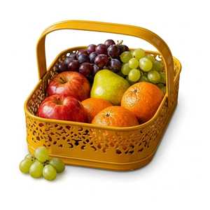 Panier à fruits rectangulaire en métal jaune de luxe avec poignée, plateau de rangement portable, capacité de 6 à 10 L, finition enduite de poudre, imperméable - Product Image 1