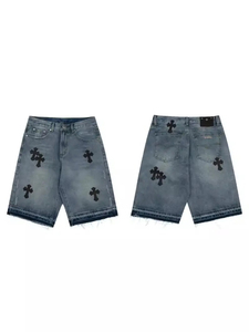 Custom Summer Y2K Casual Straight Streetwear Hip Pop Vintage Ripped Distressed Embroidery <b>Patch</b> Washed Denim <b>Shorts</b> <b>Men</b> - Product Image 3