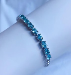 Natural Blue Topaz Tennis <b>Bracelet</b> in Sterling Silver Gold Plated Luxury Elegant Jewelry Gift for Women Party - Product Image 2