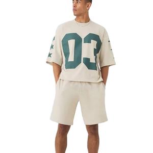 Conjunto de Verano para Hombre, Talla Grande, Camiseta de Manga Corta Lisa y Pantalones Cortos con Bolsillos Cargo con Cordón Delantero, Conjunto de 2 Piezas, Algodón Transpirable - Product Image 1