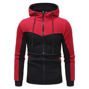 Men's <b>Red</b> Black Color Block Hooded Tracksuit Full Sleeve Drawstring Jogger Set Casual Athletic Wear Autumn Sportswear - Product Image 4