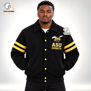 Chaqueta Universitaria Personalizada de Satén de Poliéster Ecológica, Transpirable y Ligera de la Universidad Estatal de Alabama para Hombre, Chaqueta Letterman Lisa al por Mayor - Product Image 1