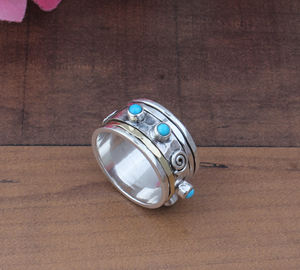 Bague en argent sterling 925 avec serti en turquoise naturelle, bande d'éternité complète, style classique, bague de doigt, bague occidentale - Product Image 4