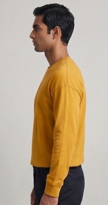 Men's <b>Short</b> <b>Sleeve</b> <b>Henley</b> T-Shirt Yellow 100% Cotton Knitted Loose Fit Oversized Summer Anti-UV Breathable - Product Image 4