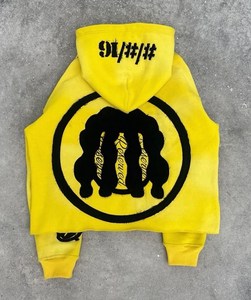 Sweat à capuche oversize personnalisé en coton épais de qualité supérieure avec patch graphique en relief, style streetwear, effet vieilli - Product Image 3
