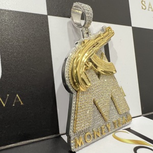 Colgante Personalizado AK47 Gun Money Team |   Plata de Ley 925 Chapada en Oro con Moissanita, Estilo Hip Hop |   Moissanita VVS SARVA JEWELS KAK47 - Product Image 5