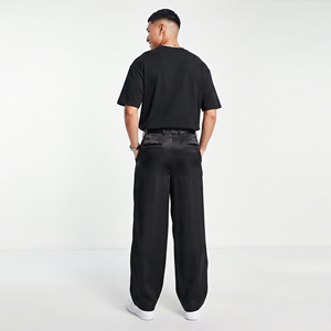 Men Mid Waist Pleated Wide Leg <b>Pants</b> 100% <b>Silk</b> Regular Fit Casual Midweight Eco-Friendly Windproof Breathable Satin Trouser - Product Image 2